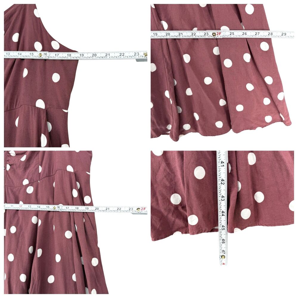 Torrid Midi Challis Dress 2X Brown Polka Dot Button Smocked Sweetheart Pockets - Picture 10 of 12
